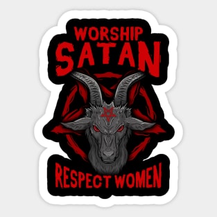 Worship Satan Respect Women - Satanic Goat Head Sticker